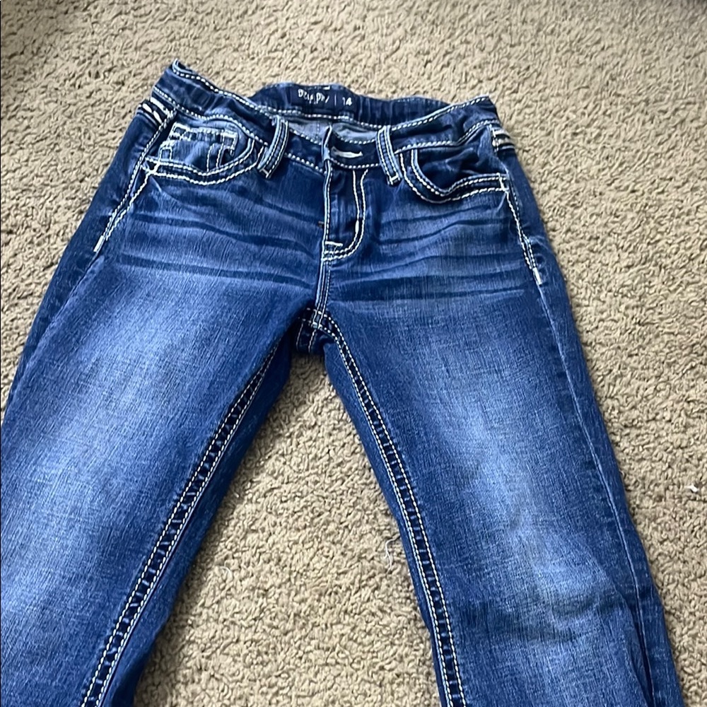Miss Me Blue Embellished Jeans with Decorative Stitching